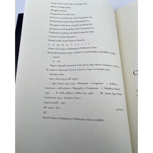 Remembering James Agee Second Edition David Madden & Jeffrey J Folks Signed Book - Picture 7 of 10